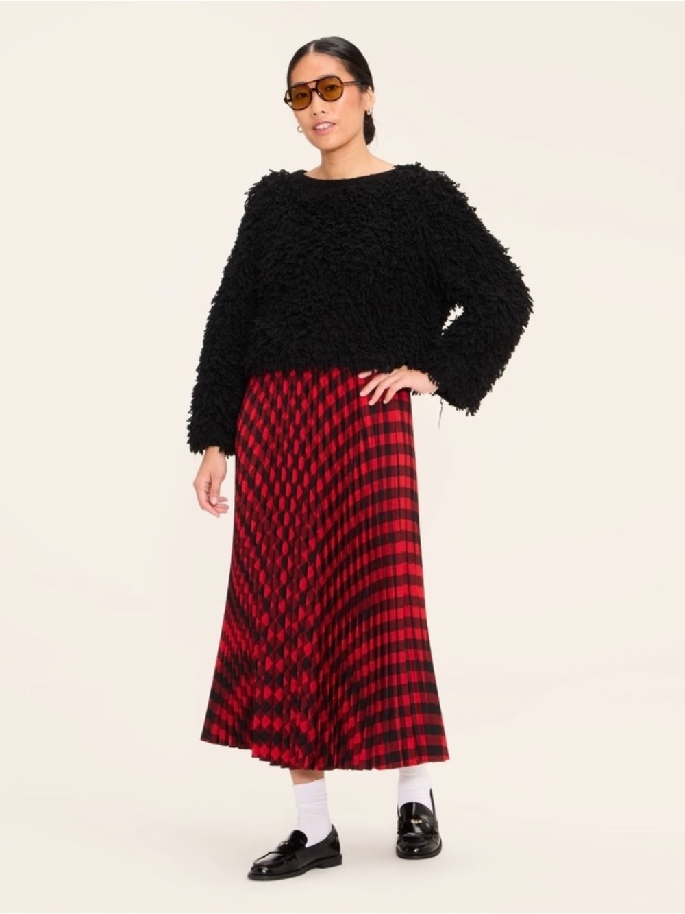 Woolrich Black & Red Plaid Midi Skirt - Women's Pleated A-Line
